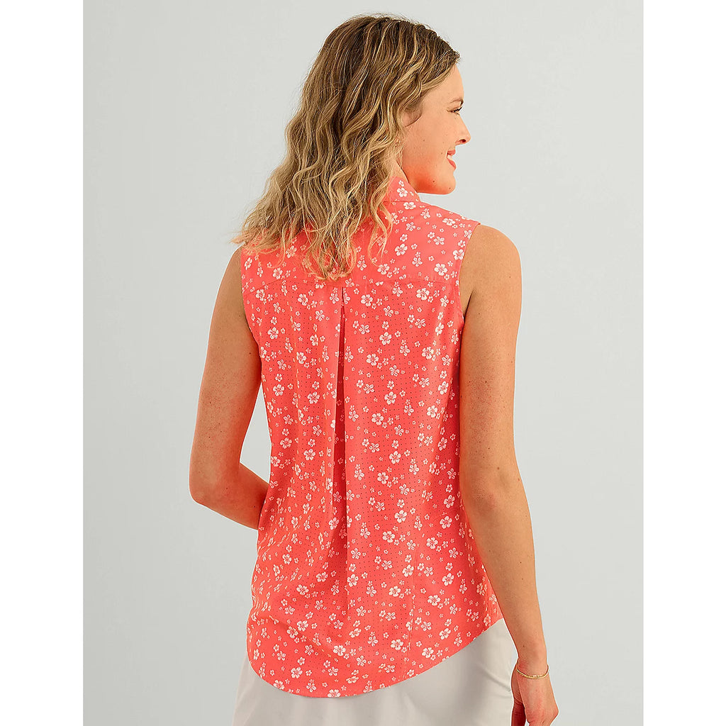 Huk Women’s Tide Point Printed Sleeveless Fishing Shirt – Pink