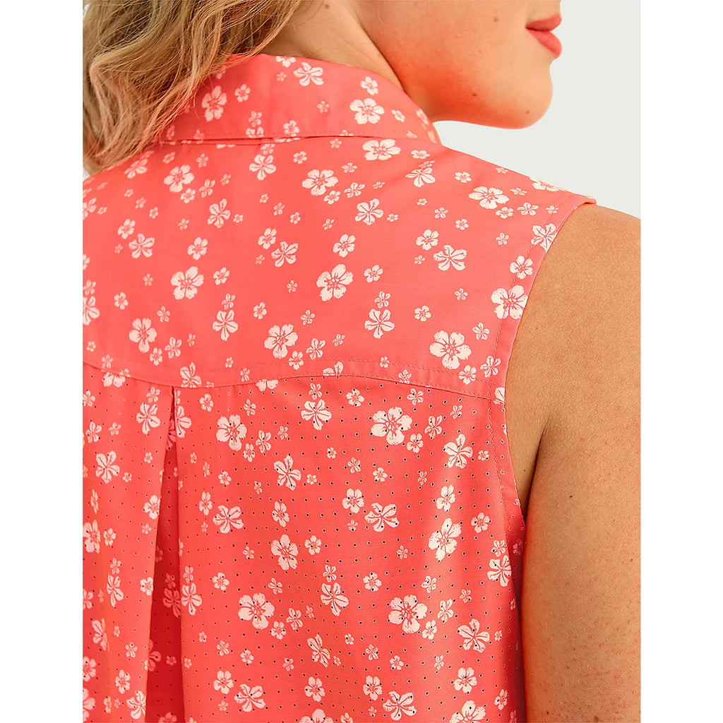 Huk Women’s Tide Point Printed Sleeveless Fishing Shirt – Pink