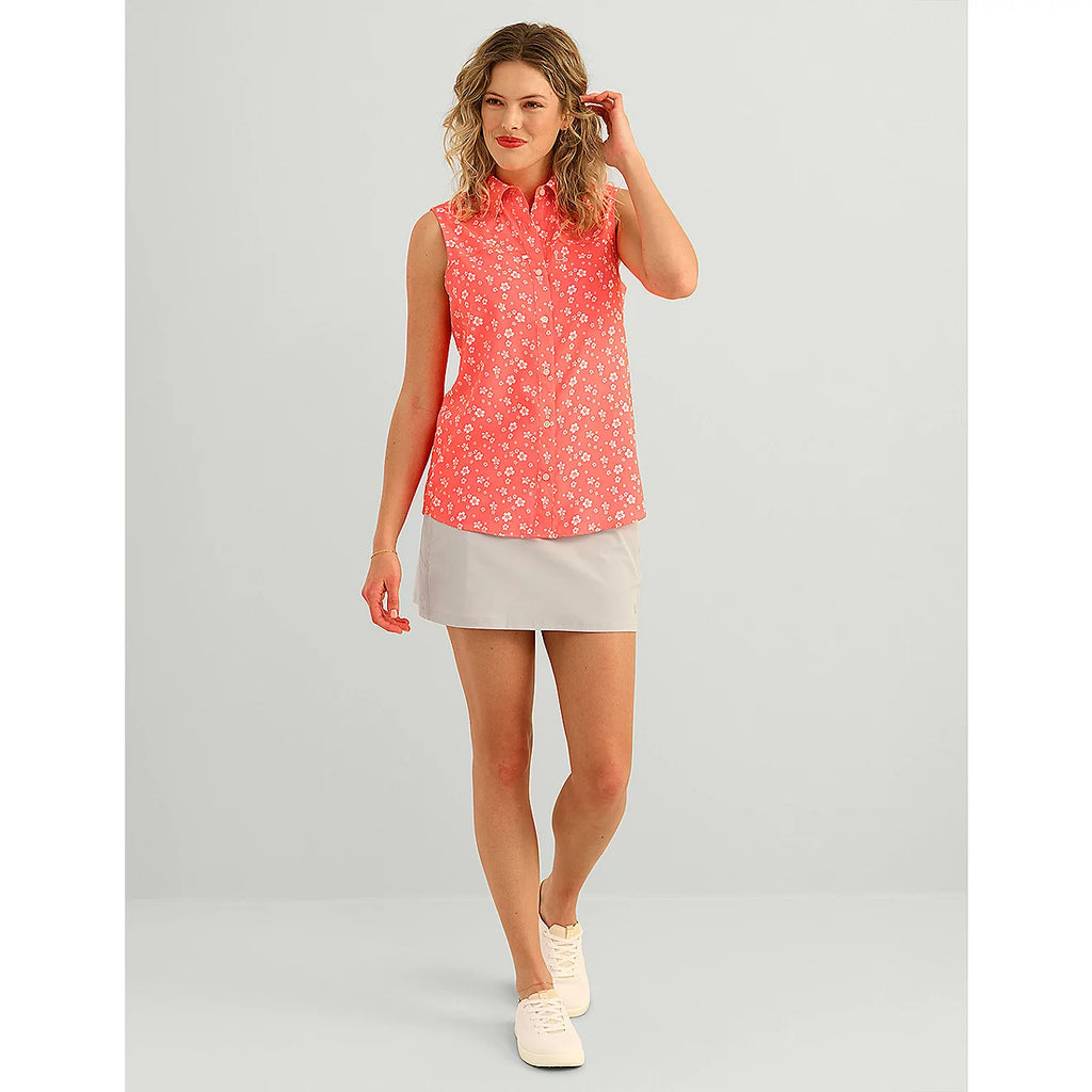 Huk Women’s Tide Point Printed Sleeveless Fishing Shirt – Pink