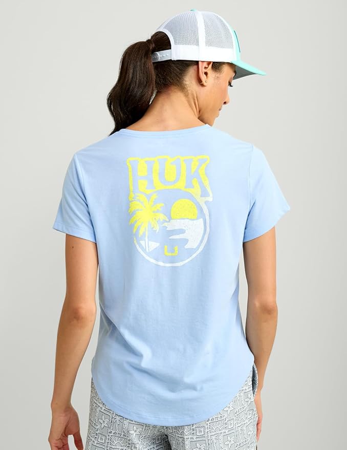 Huk Women’s Set V-Neck Fishing Tee – Windsurfer Blue