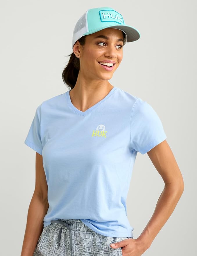 Huk Women’s Set V-Neck Fishing Tee – Windsurfer Blue