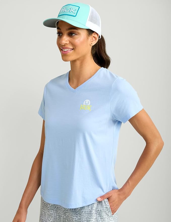 Huk Women’s Set V-Neck Fishing Tee – Windsurfer Blue