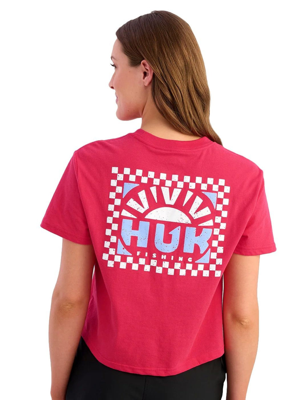 Huk Women’s Rising Sun Crop Pocket Tee – Rose Red