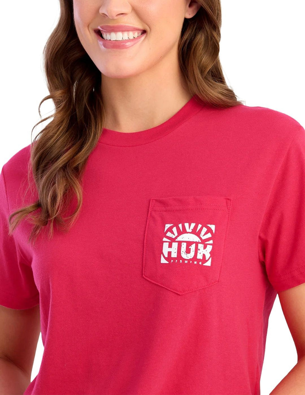 Huk Women’s Rising Sun Crop Pocket Tee – Rose Red