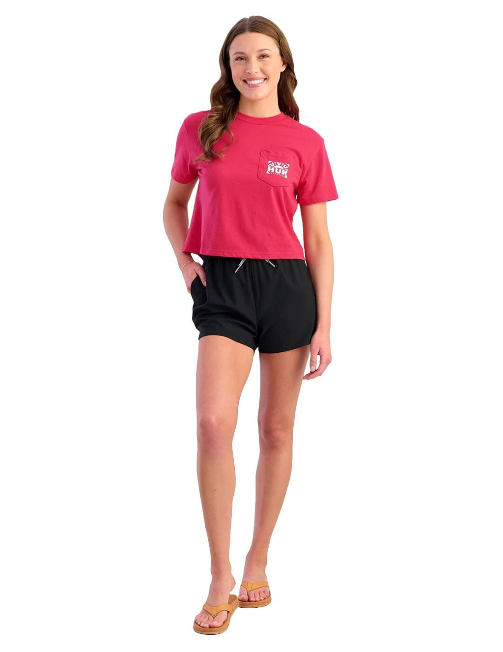 Huk Women’s Rising Sun Crop Pocket Tee – Rose Red