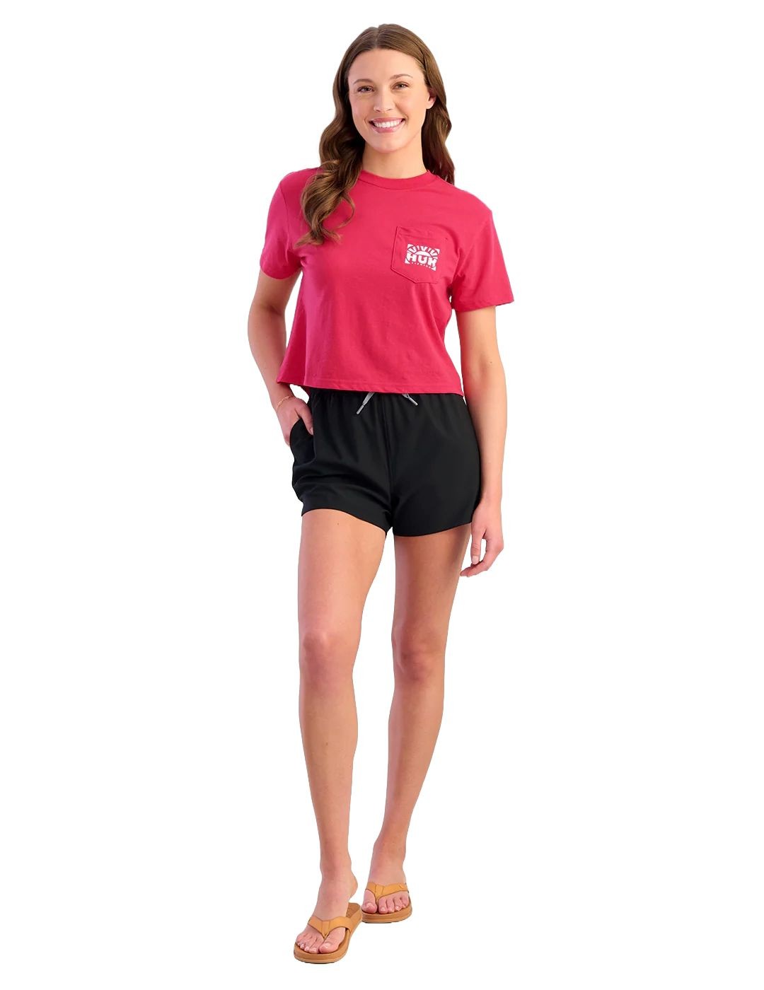 Huk Women’s Rising Sun Crop Pocket Tee – Rose Red