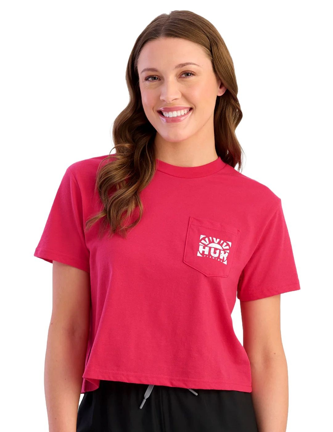 Huk Women’s Rising Sun Crop Pocket Tee – Rose Red